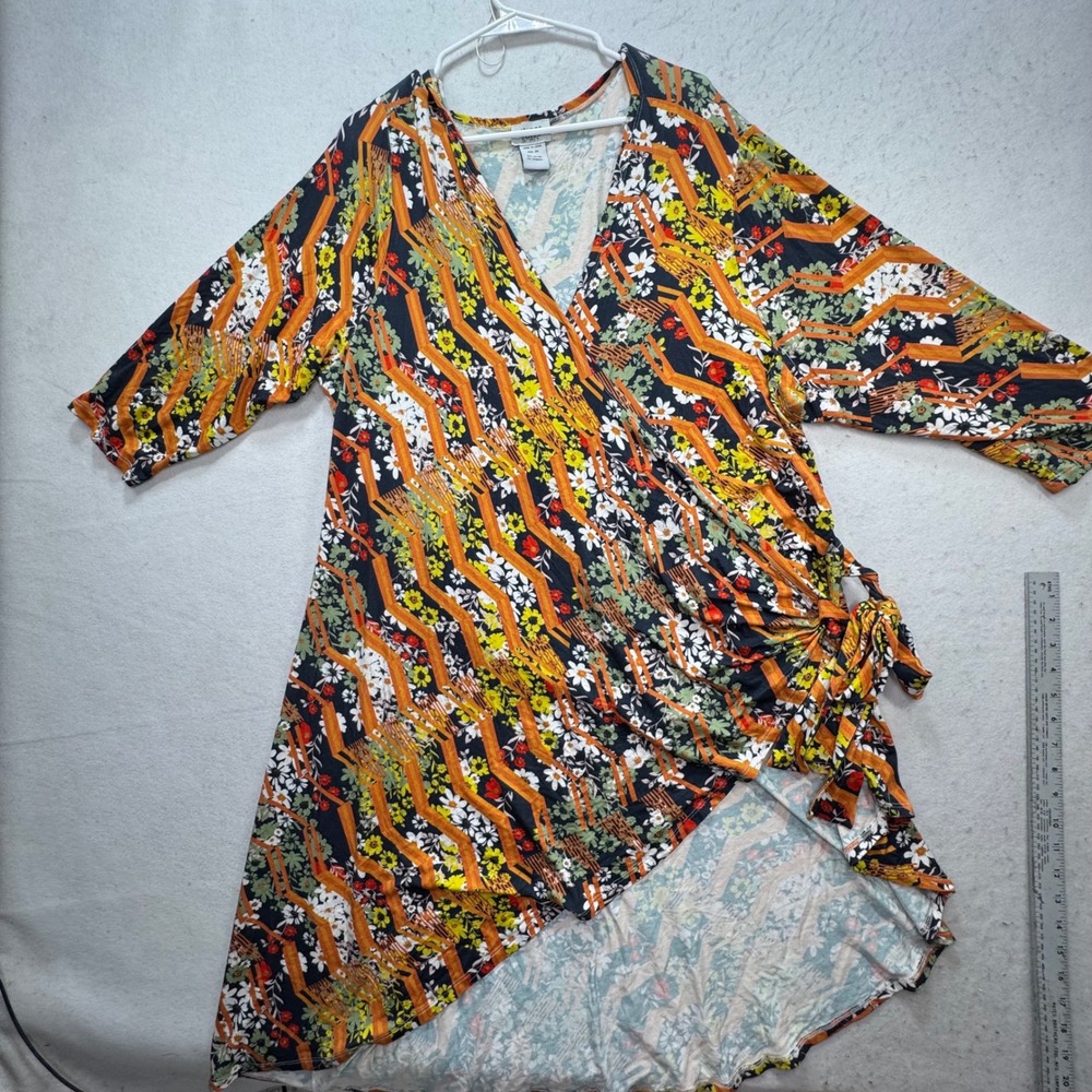 Monroe & Main Wrap Dress Womens 3X Multicolor Floral Geometric Boho *FLAW*